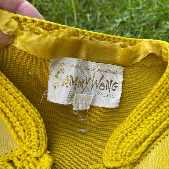 1960s Vintage Sammy Wong wool crochet leather patchwork cardigan sweater jacket - Picture 12 of 15